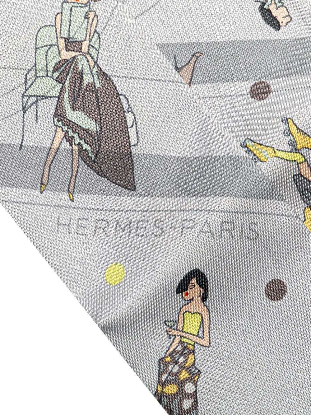 Pre-owned Hermes 1990-2024 Ex-libris Les Parisiennes Twilly Silk Scarf Scarves In 灰色