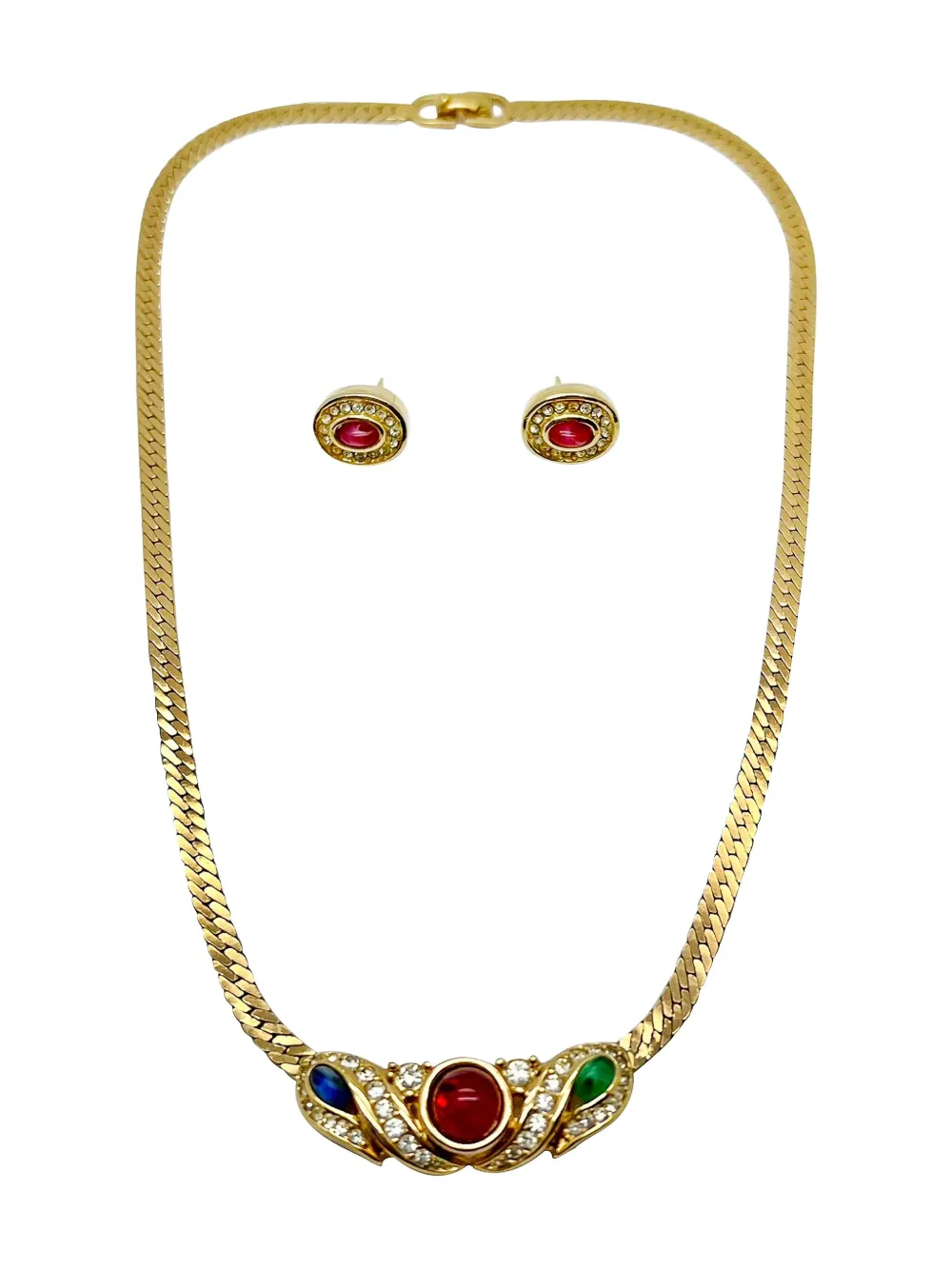 Christian Dior Pre-Owned 1980s ヘリンボーン ネックレス セット - ゴールドトーン Christian Dior Pre-Owned 1980s ヘリンボーン ネックレス セット - ゴールドトーン