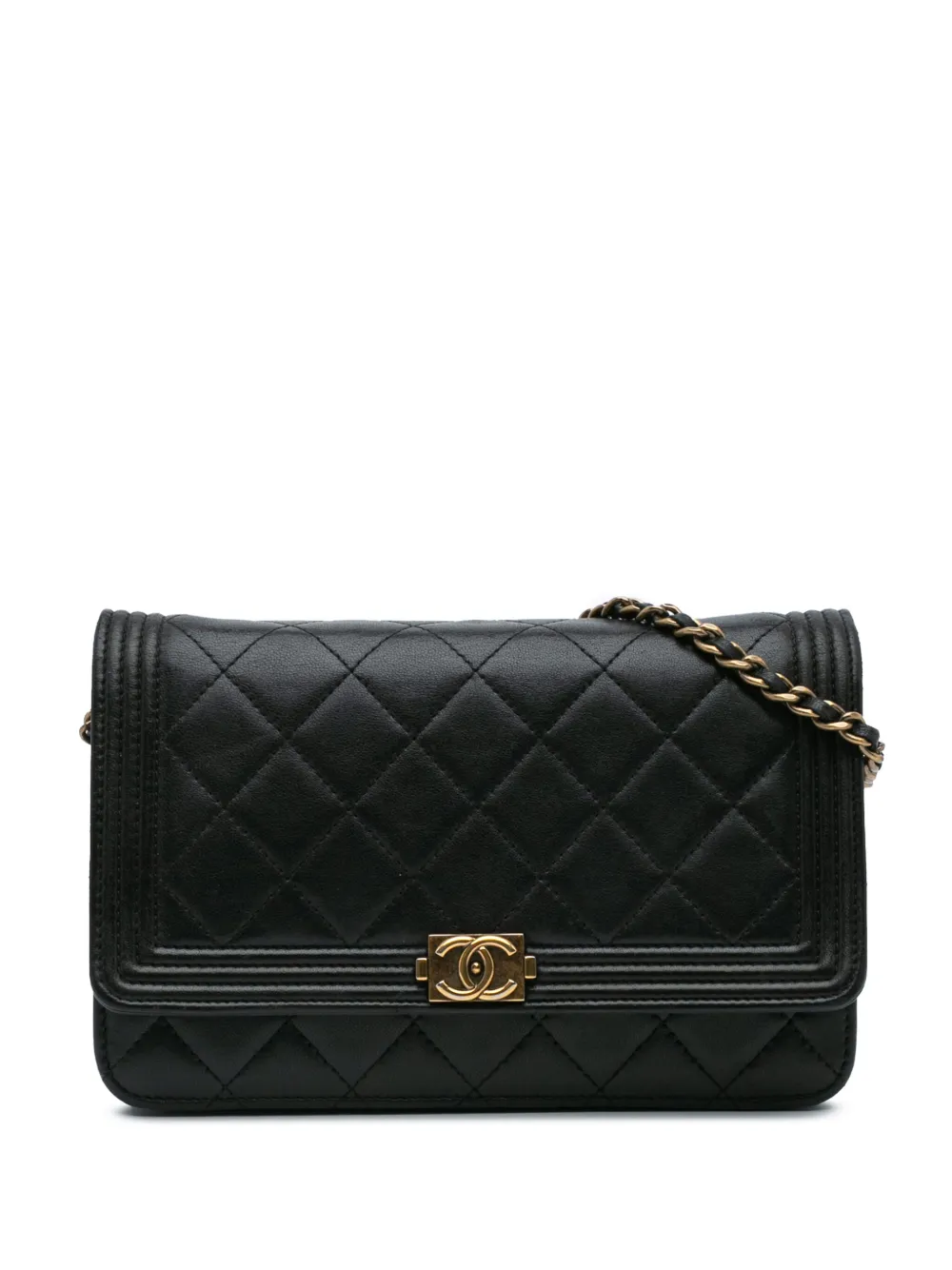 CHANEL Pre-Owned 2014-2015 ラムスキン ボーイ ウォレットオンチェーン ショルダーバッグ - ブラック CHANEL Pre-Owned 2014-2015 ラムスキン ボーイ ウォレットオンチェーン ショルダーバッグ - ブラック