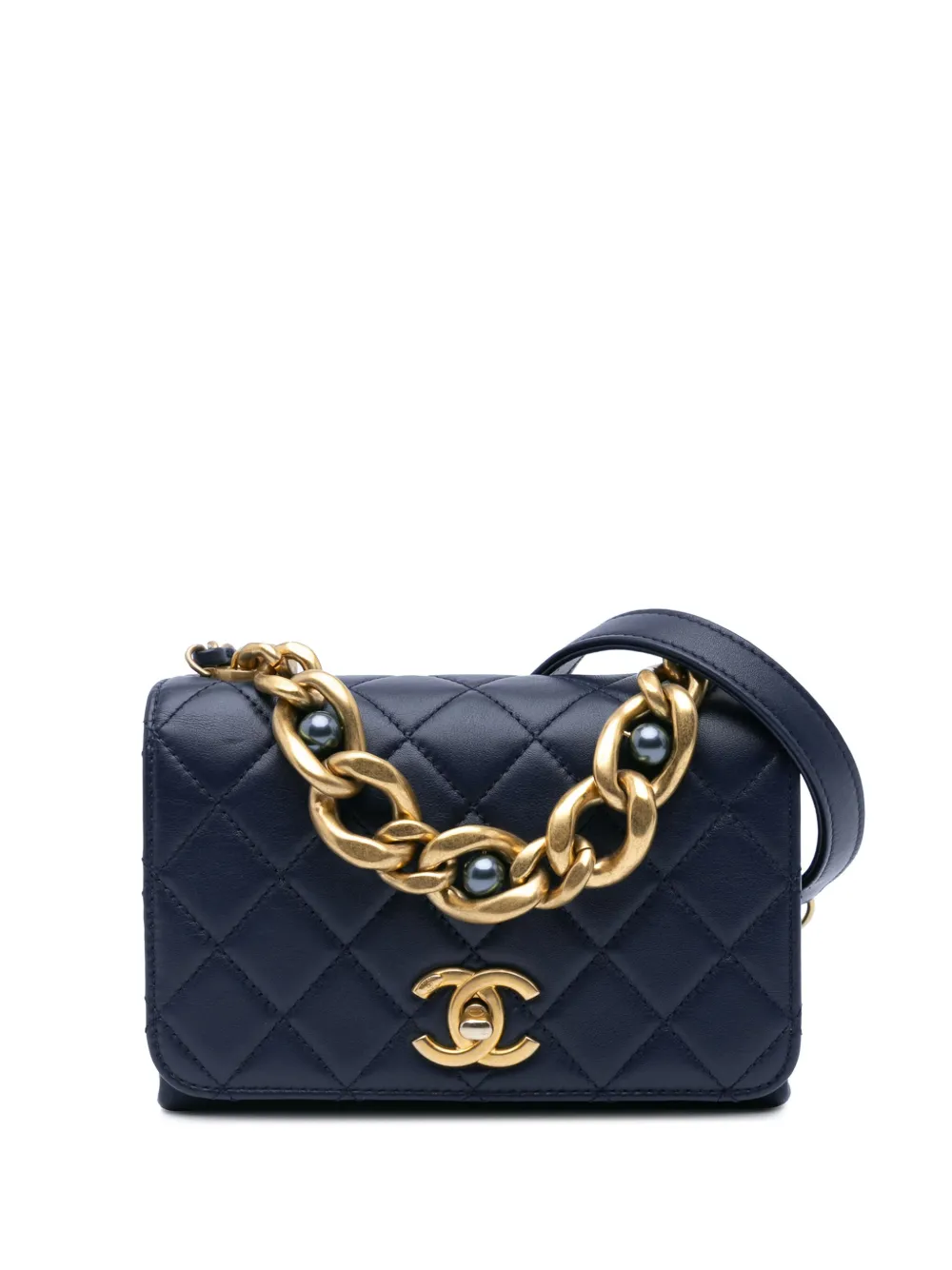 CHANEL Pre-Owned 2021-2024 ミニ マトラッセ カーフスキン パール ボーイ チェーン フラップ サッチェルバッグ CHANEL Pre-Owned 2021-2024 ミニ マトラッセ カーフスキン パール ボーイ チェーン フラップ サッチェルバッグ