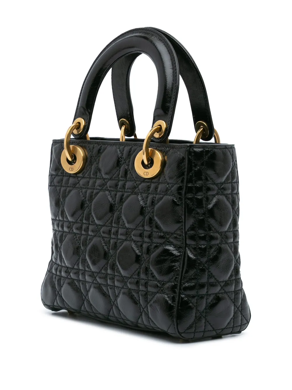 Pre-owned Dior 2018 Small Crinkled Patent Cannage My Abc Lady Satchel In 黑色