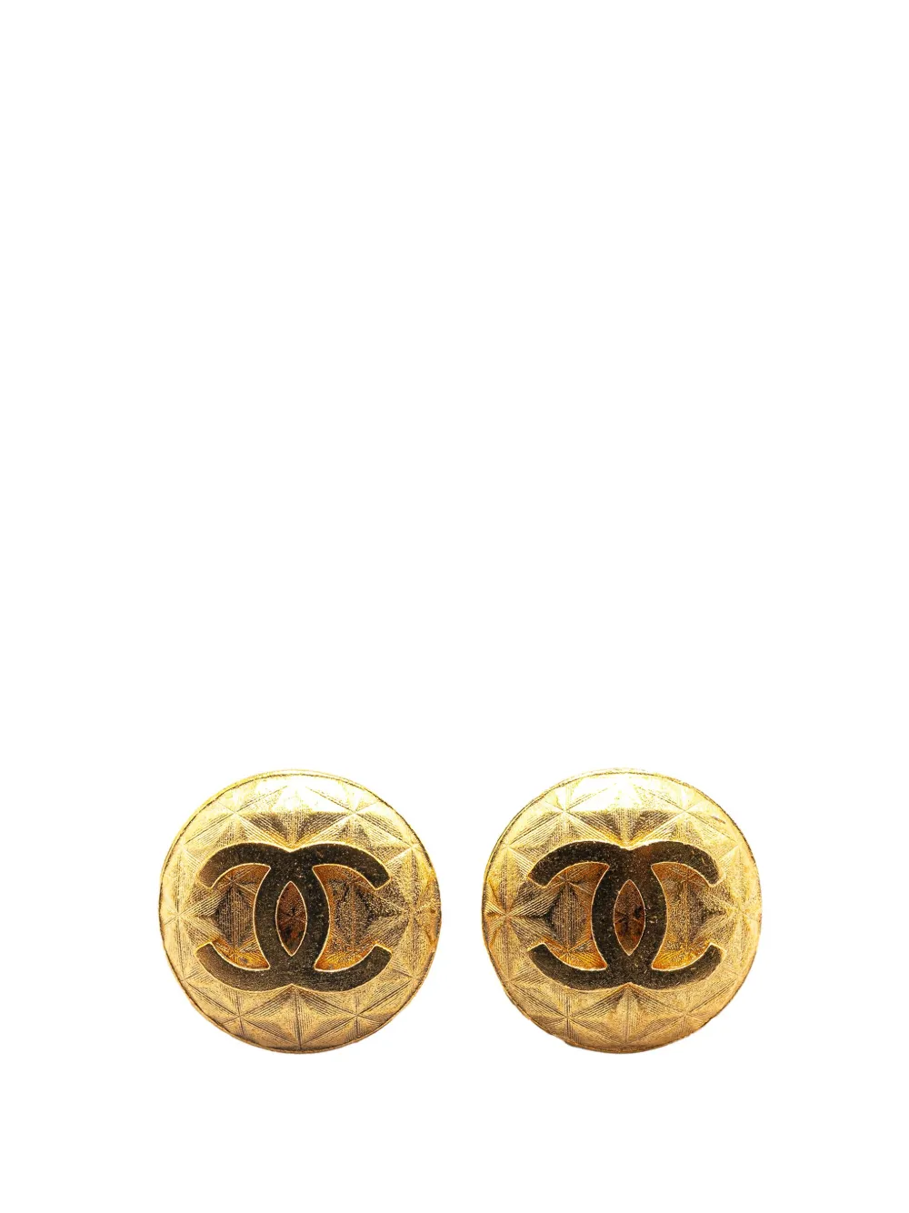 Pre-owned Chanel 1995 Gold Plated Cc Round Clip On Earrings Costume Earrings In 金色