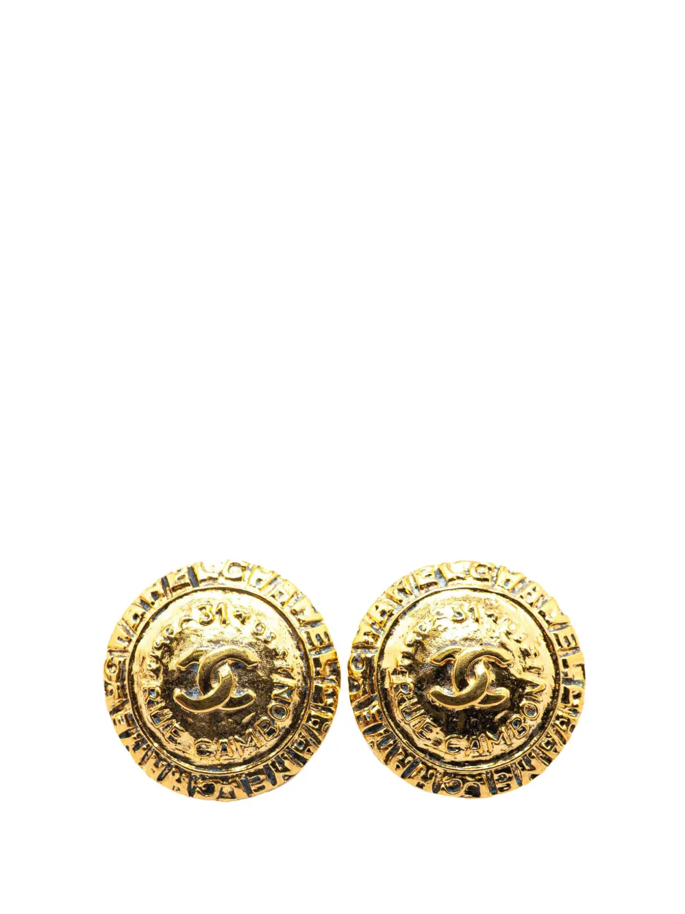 CHANEL Pre-Owned 1970-1980 Gold Plated CC Round Clip On Earrings CHANEL Pre-Owned 1970-1980 Gold Plated CC Round Clip On Earrings