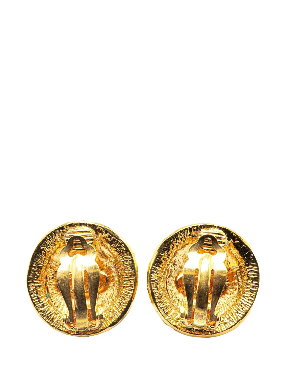 Pre-owned Chanel 1970-1980 Gold Plated Cc Round Clip On Earrings Costume Earrings In 金色