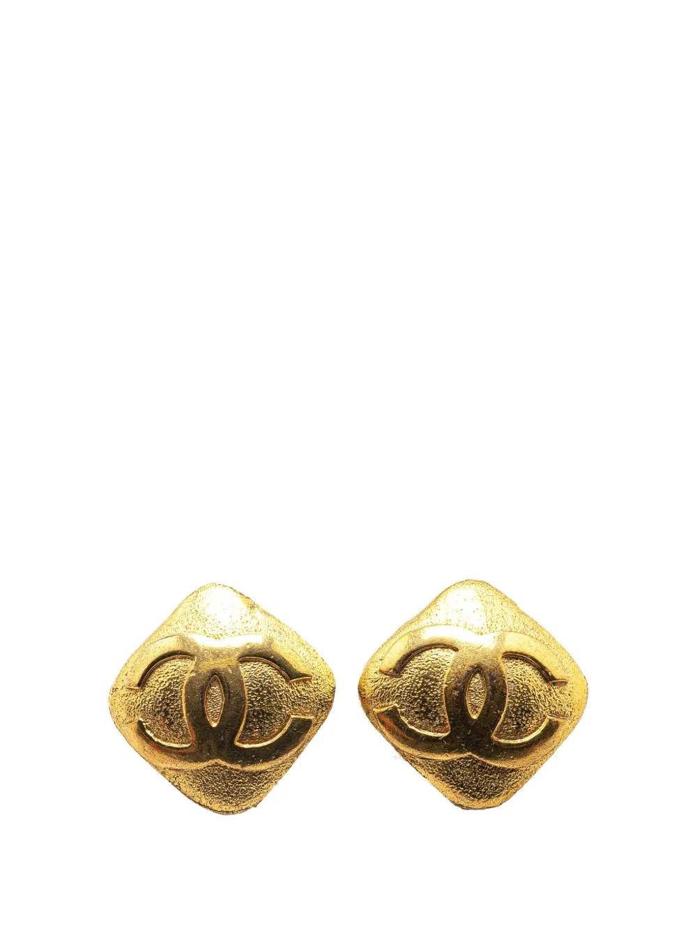 Pre-owned Chanel 1980-1990 Gold Plated Cc Rhombus Clip On Earrings Costume Earrings In 金色