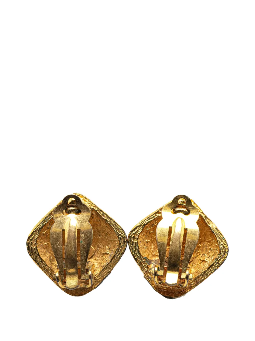Pre-owned Chanel 1980-1990 Gold Plated Cc Rhombus Clip On Earrings Costume Earrings In 金色