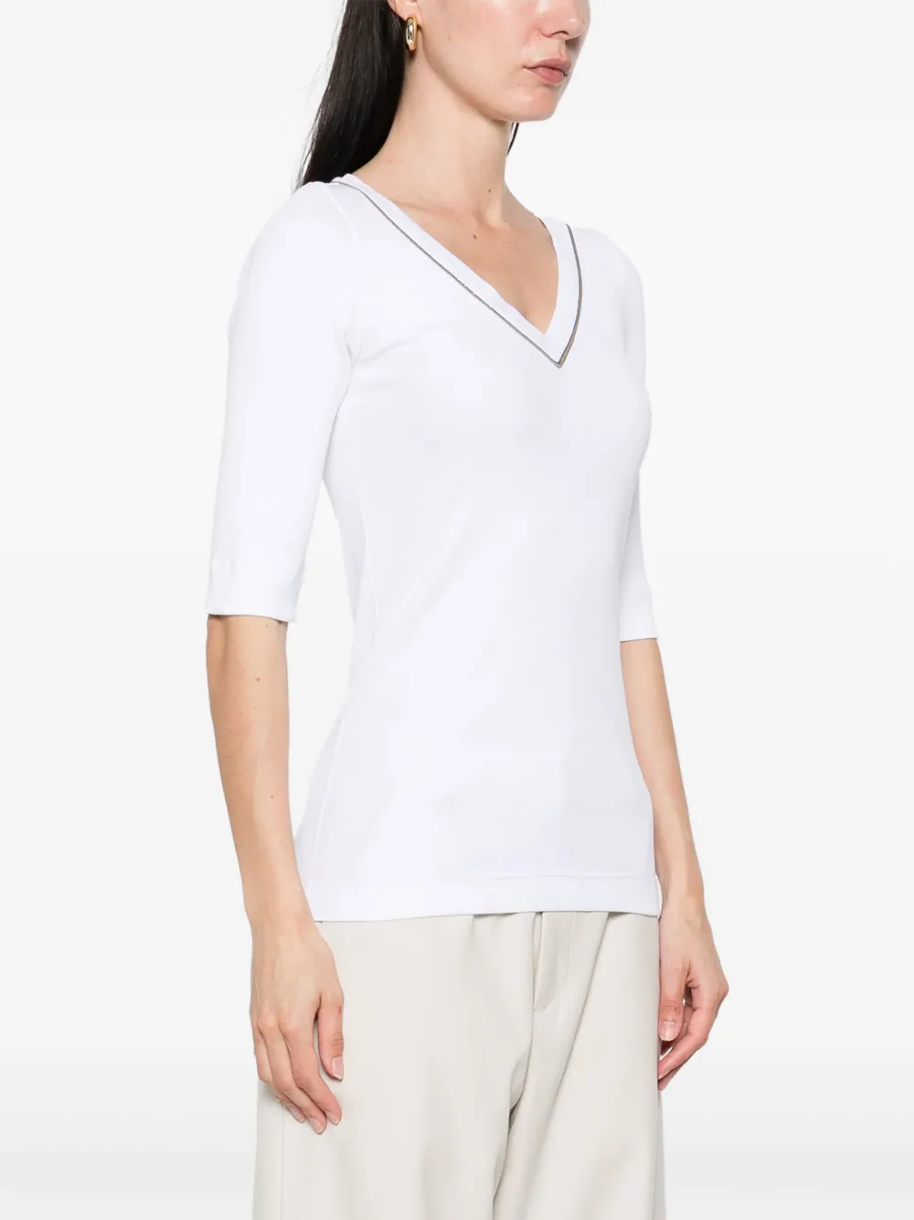 Brunello Cucinelli T-shirt met V-hals Wit