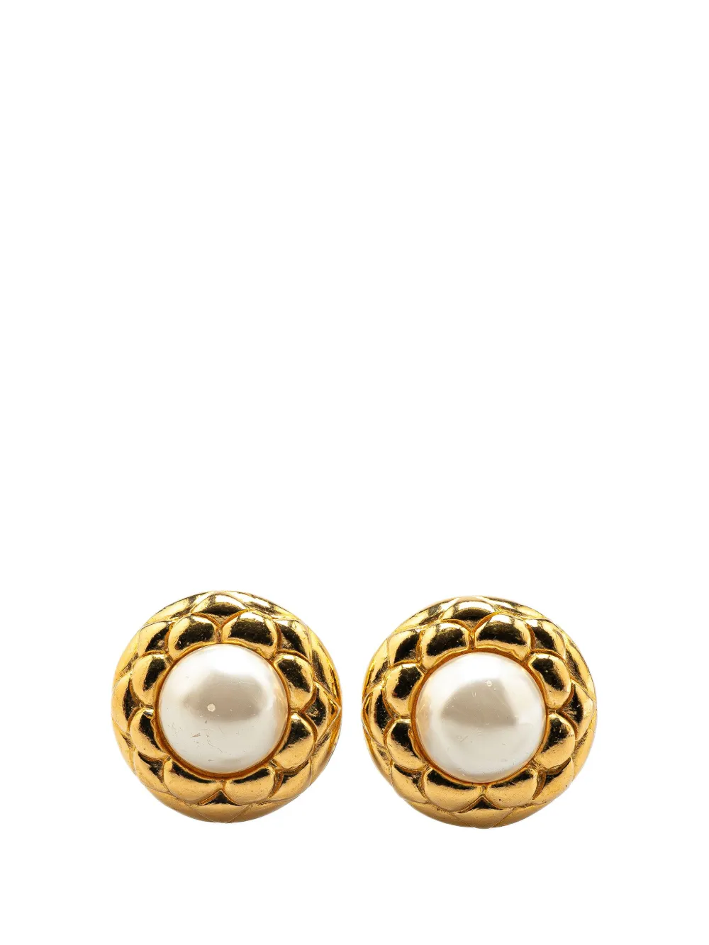 CHANEL Pre-Owned أقراط كبس مطلية بالذهب ولؤلؤ صناعي 1980-1970 | أبيض | Image 1