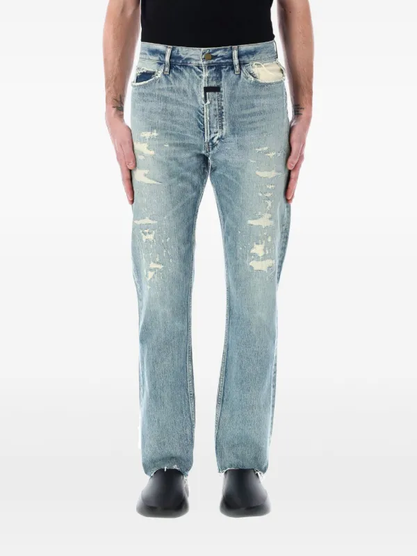 ポン吉 FEAR OF GOD ダメージブルーデニムパンツ Fear Of God ダメージ ジーンズ | ブルー | FARFETCH JP