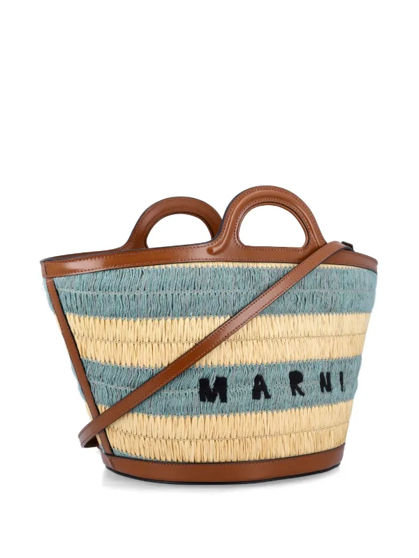 トートバッグ Marni Tropicalia mini tote bag BMMP0067Q8 P8273 Tropicalia Small Bag in black leather and raffia-effect