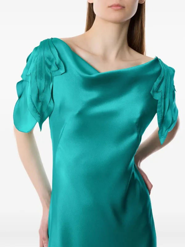 slim fit dress slacks Green Linen Silk Muslin Dress by Alberta Ferretti – Elilhaam main image 0