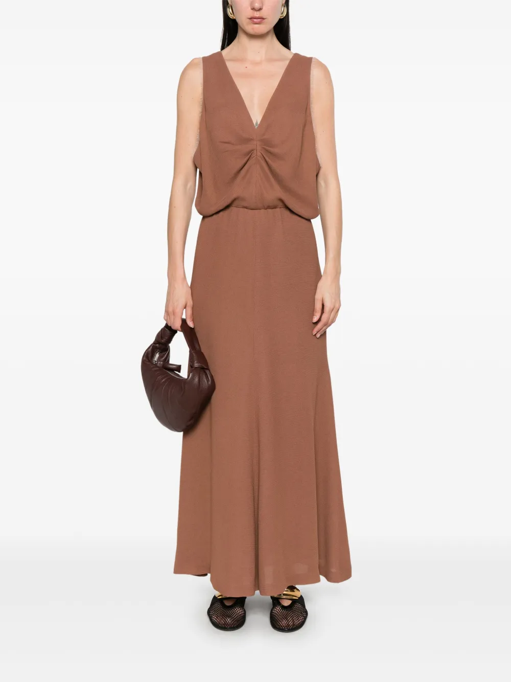 A.M.G. Midi-jurk met V-hals - Bruin