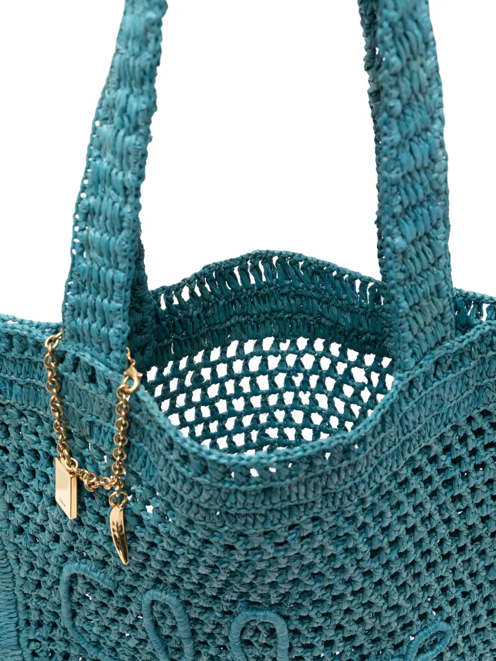 Chloé Teal Green Raffia Summer Banana Shoulder Bag In Blue