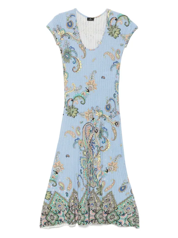 knee length dresses for ladies PLUS SIZE RUFFLE SLEEVELESS ROUND NECK PAISLEY PRINT MIDI DRESS main image 0