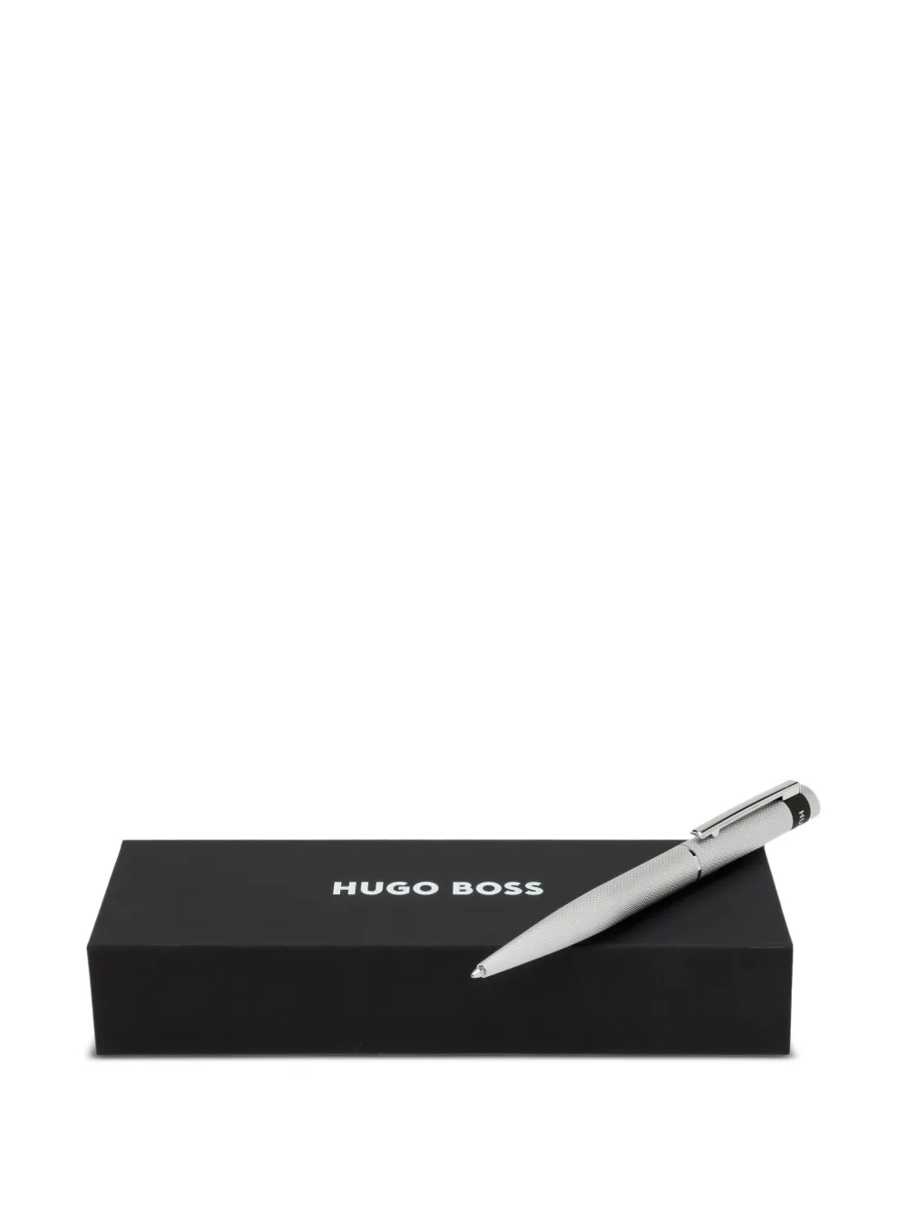 Hugo Boss Loop Textured Metal Ballpoint Pen In Silver