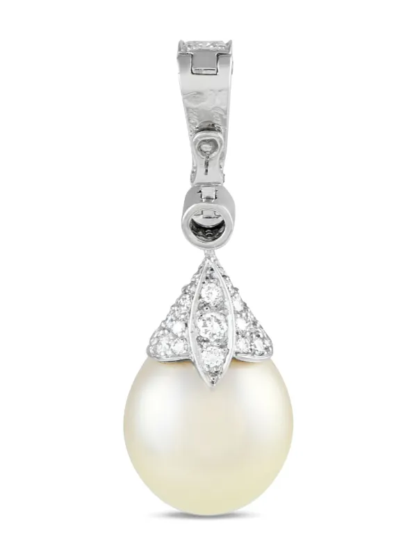 Cartier 18K White Gold Diamond And Pearl Pendant Silver