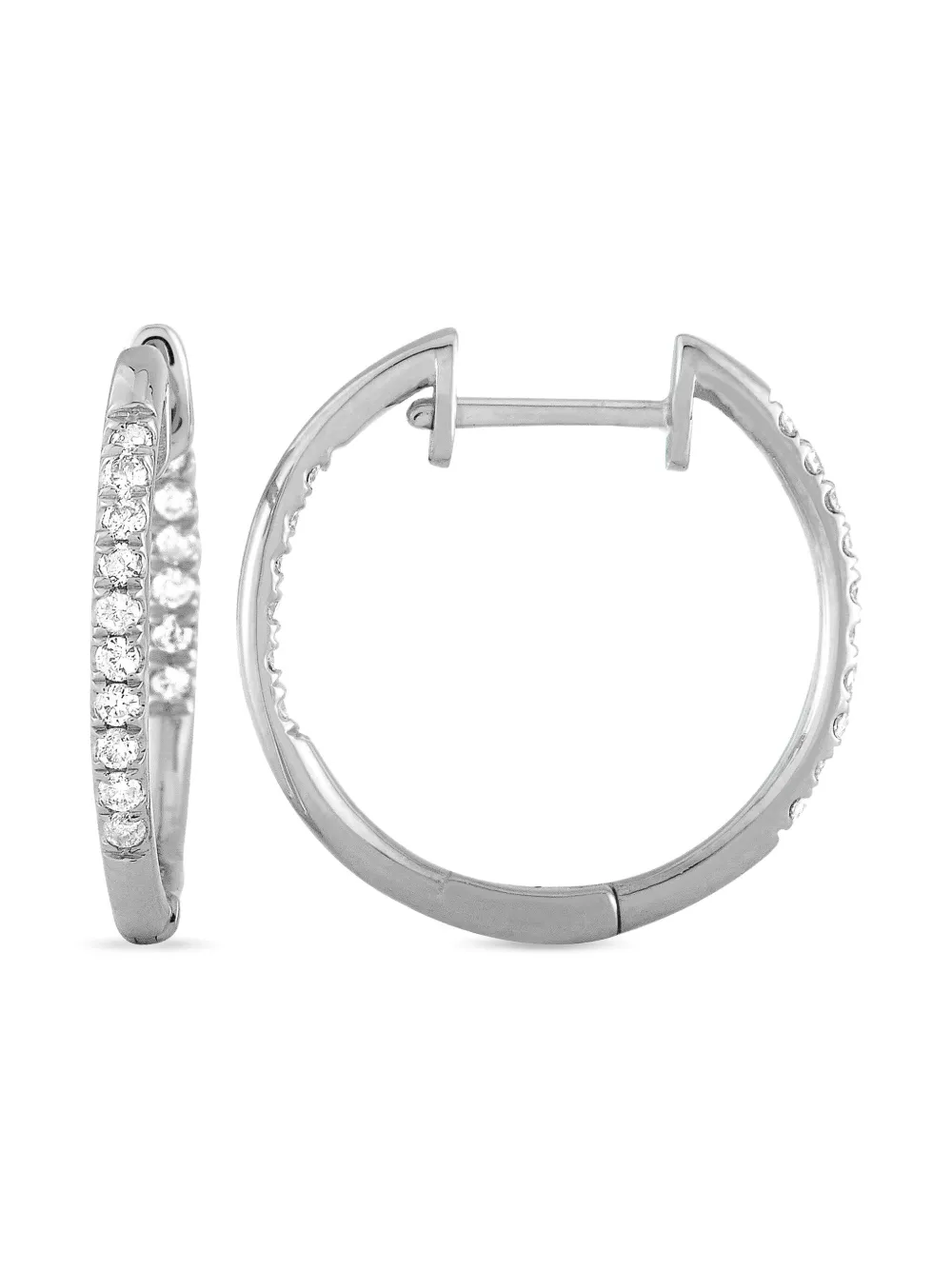 Pre-owned Lb Exclusive 14k White Gold Diamond Hoop Earrings In Silver