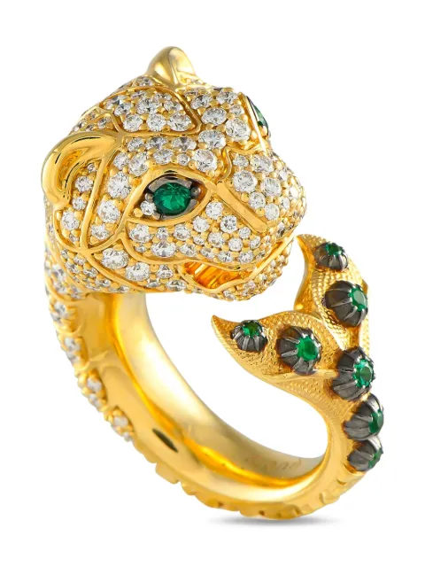 Gucci Pre-Owned خاتم 'تايغر' ذهب أصفر عيار 18 مرصع بألماس وحجر التسافوريت