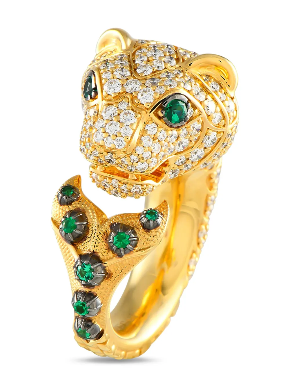 Gucci Pre-Owned Anello Tiger in oro giallo 18kt con tsavorite e diamanti | Image 2