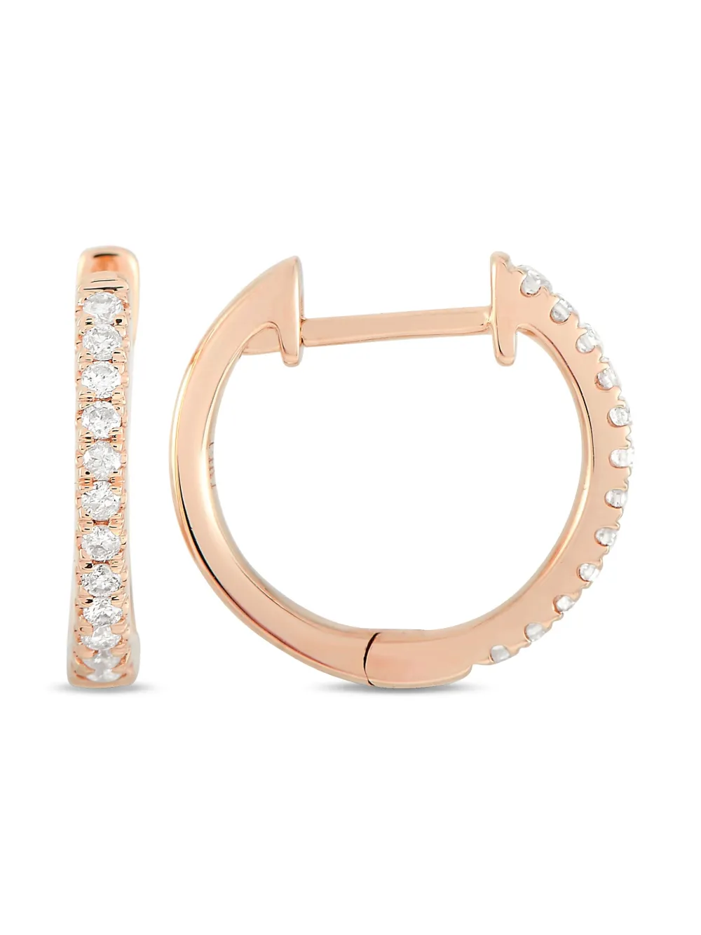 Pre-owned Lb Exclusive 14k Rose Gold Diamond Hoop Earrings In Pink