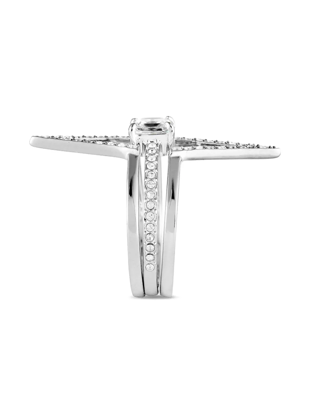Pre-owned Swarovski Platinum Funk Ring Set In Silver