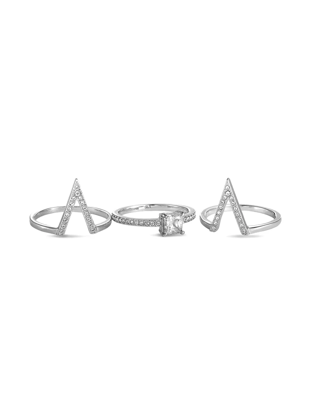 Pre-owned Swarovski Platinum Funk Ring Set In Silver