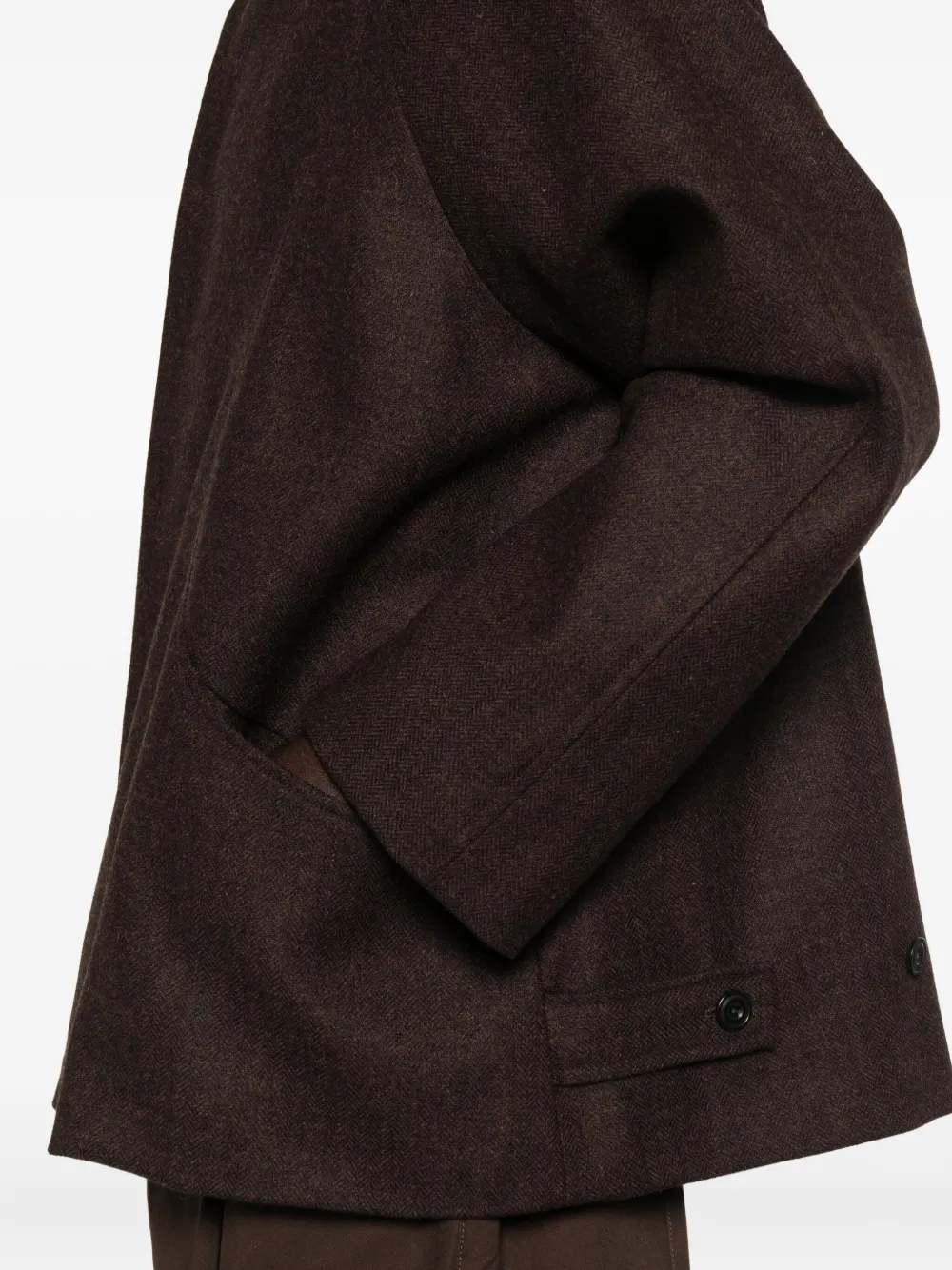 Sage Nation Curved-pocket Herringbone-pattern Overcoat In Brown