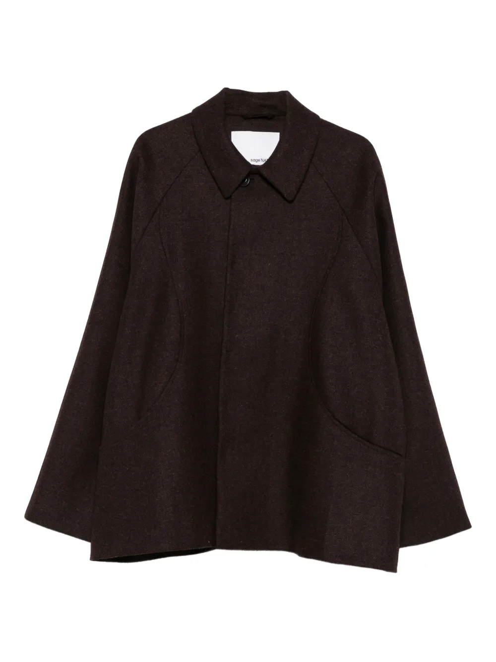 SAGE NATION curved-pocket herringbone-pattern overcoat | Brown | Image 1
