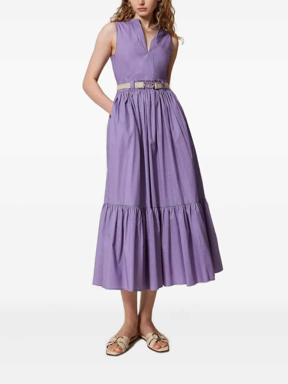 TWINSET V-neck tiered midi dress - Paars