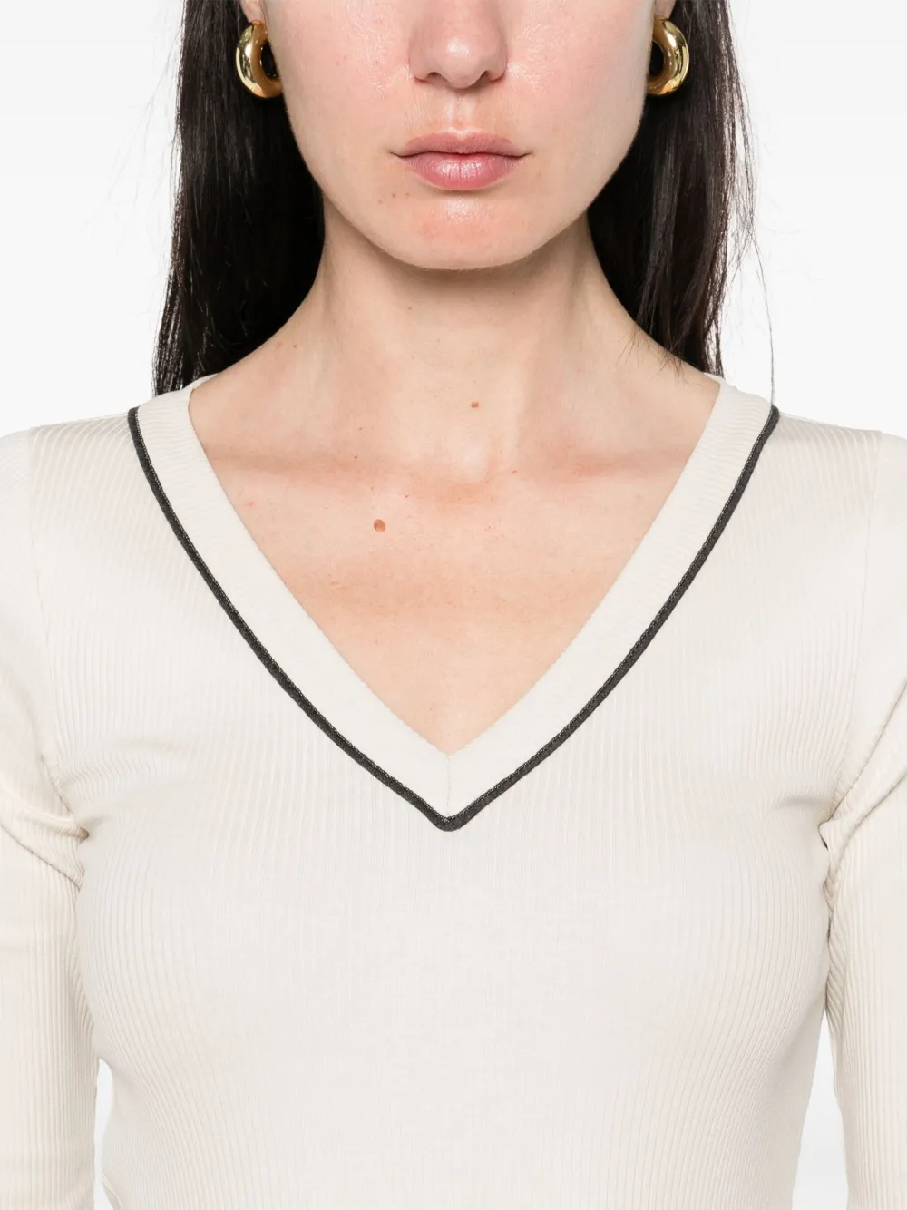 Brunello Cucinelli T-shirt met V-hals Beige