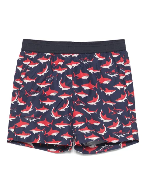 Moncler Enfant shorts de playa con tiburones estampados