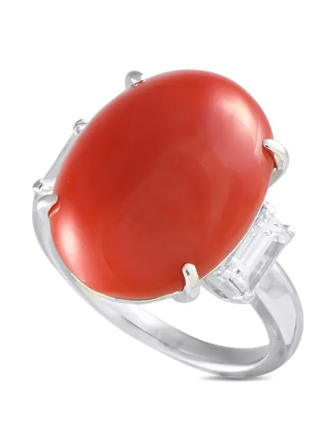 Mikimoto platinum diamond and coral ring