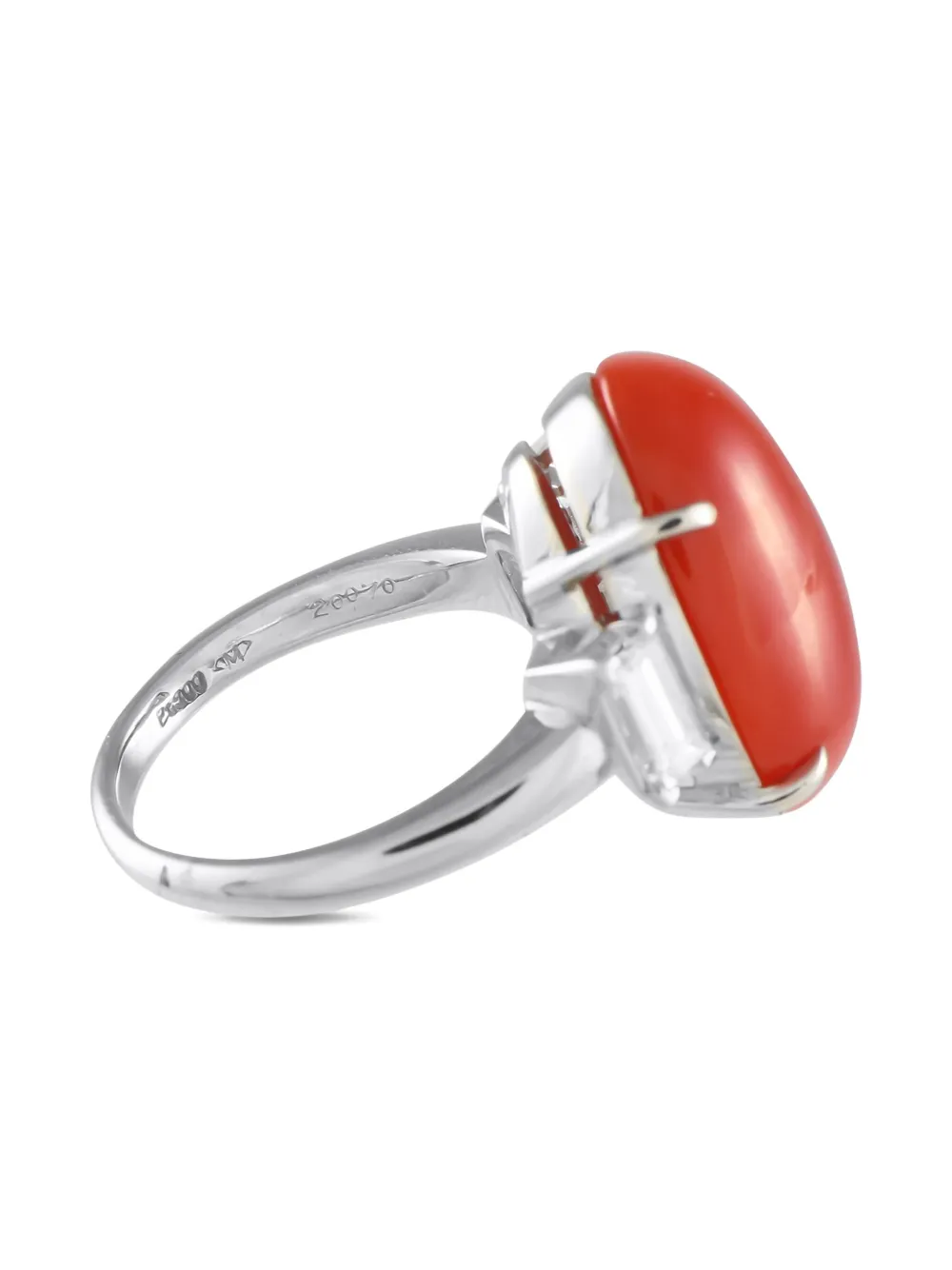 Pre-owned Mikimoto Platinum Diamond And Coral Ring In Silver