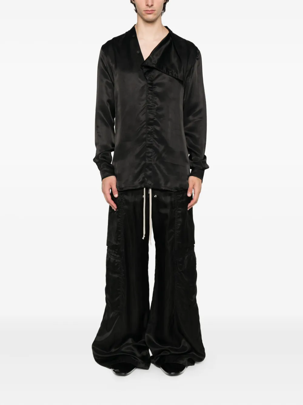 Rick Owens Overhemd met watervalhals Zwart