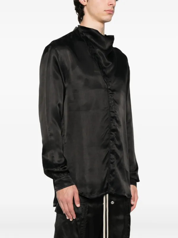 Rick Owens リックオウエンス チュールネック カウルネックトップス Rick Owens Island cowl-neck Shirt | Black | FARFETCH