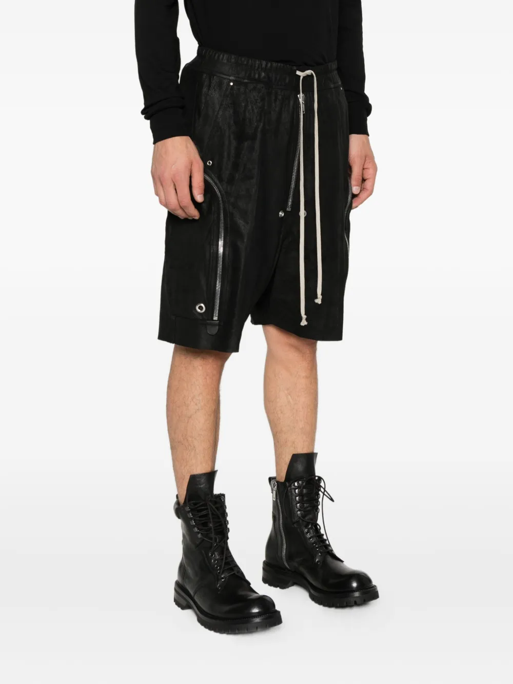 Rick Owens Bela leren shorts Zwart