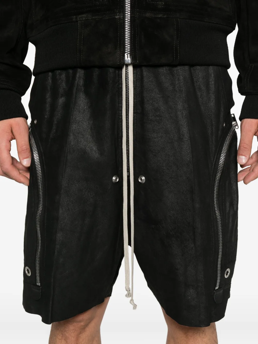 Rick Owens Bela leren shorts Zwart