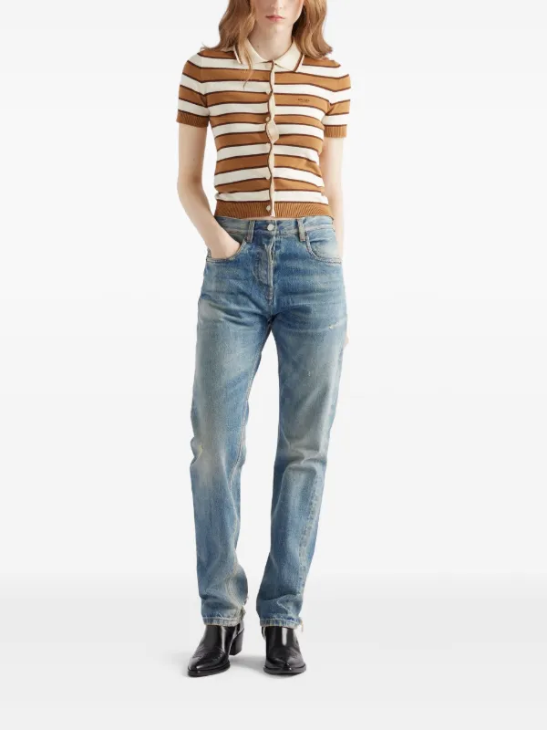 Prada Knitted Polo Top | Brown | FARFETCH