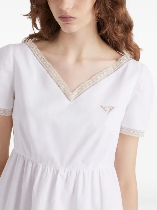Prada lace-trimmed Mini Dress | White | FARFETCH