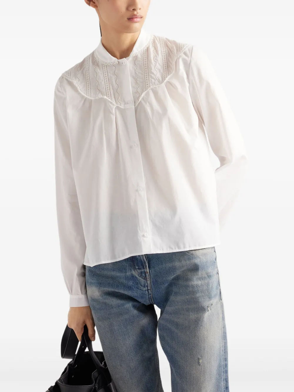 Prada Blouse met bandkraag Wit