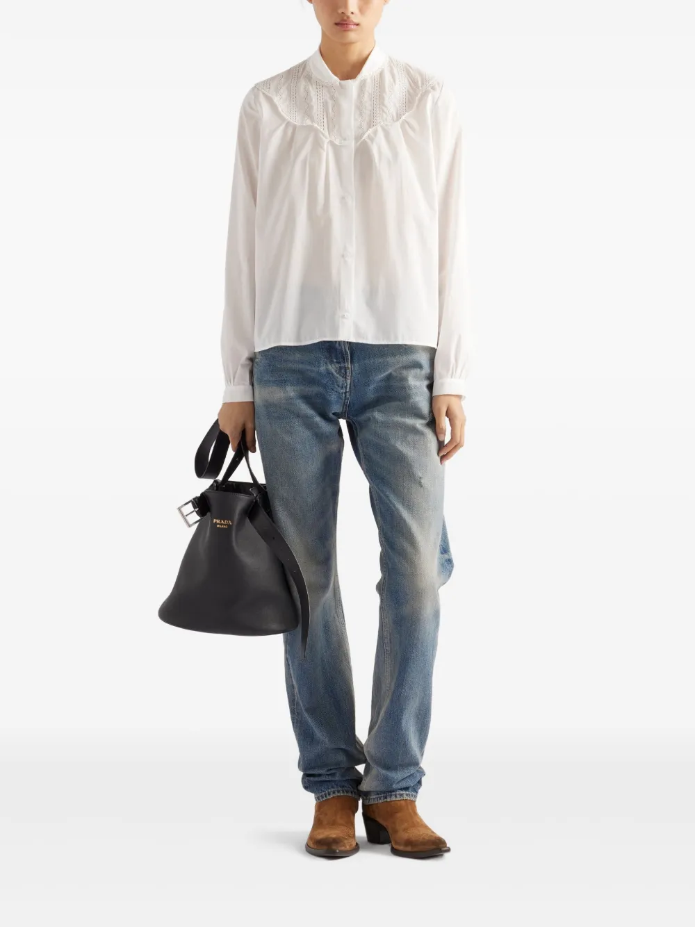 Prada Blouse met bandkraag - Wit