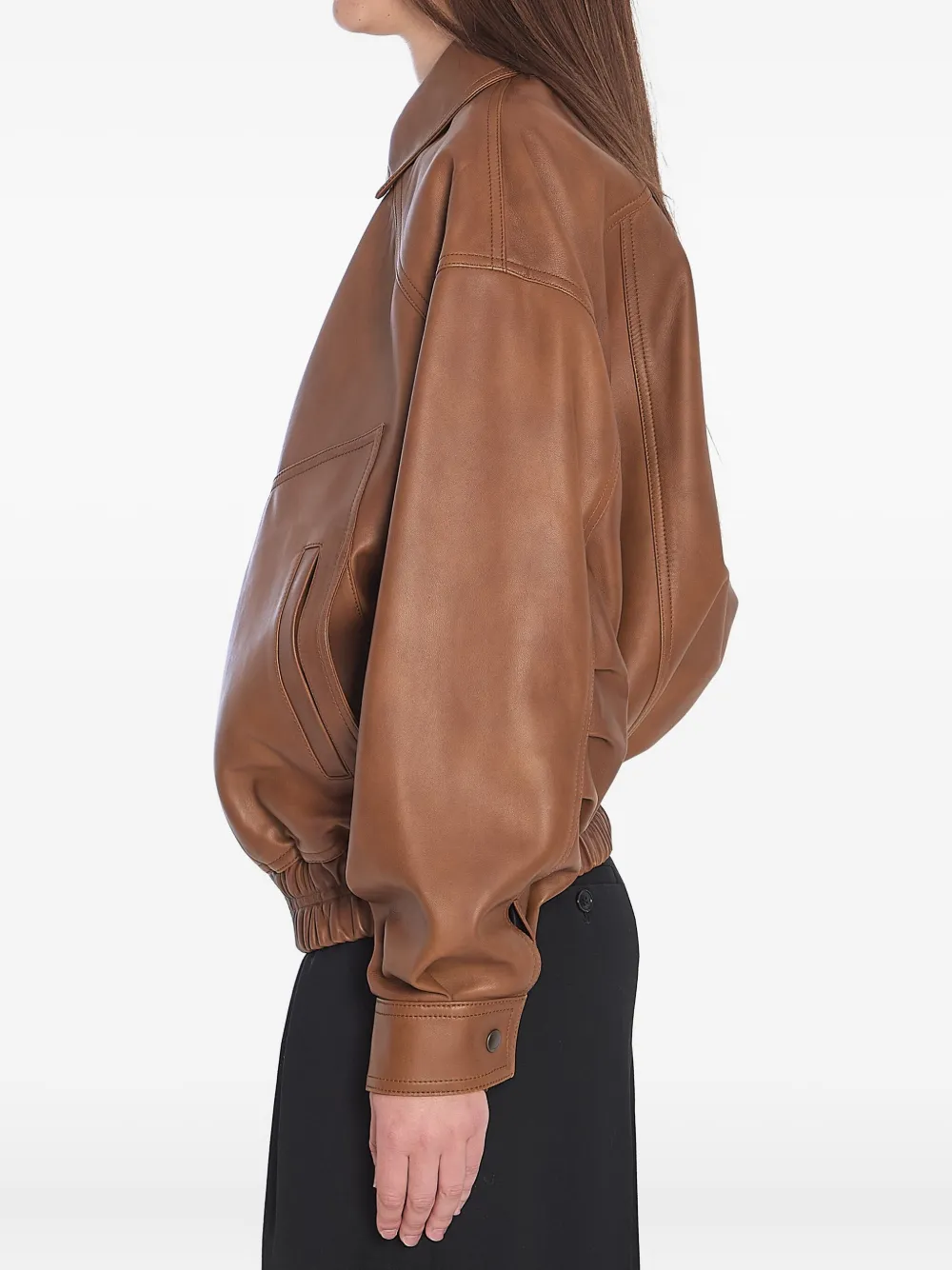 Saint Laurent Leren bomberjack Bruin