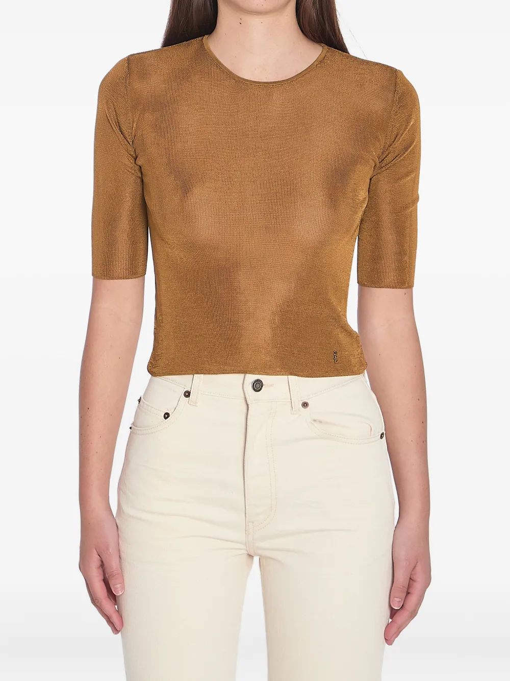 Saint Laurent Cassandre-plaque crop top | Brown | Image 1