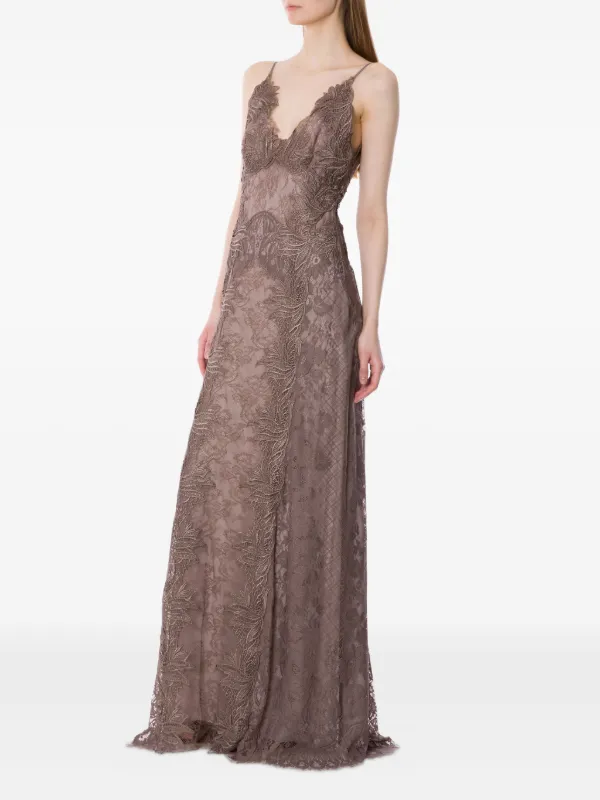 ワンピース A FERRETTI Woman Dress Brown 04031619 0178 Alberta Ferretti lace-embroidered Dress | Brown | FARFETCH