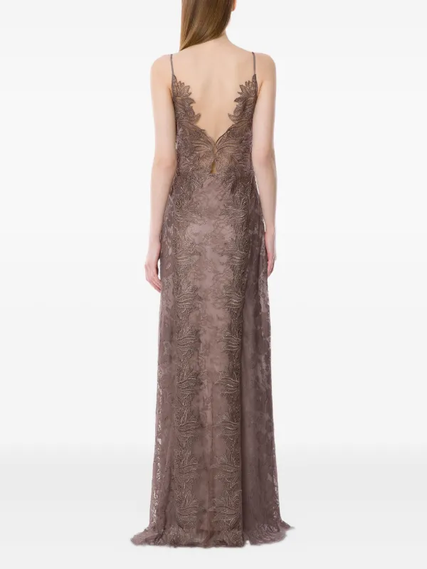 Alberta Ferretti lace-embroidered Dress | Brown | FARFETCH