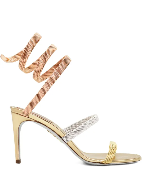 René Caovilla 80mm Trigold Cleo snake-wrap Sandals Gold