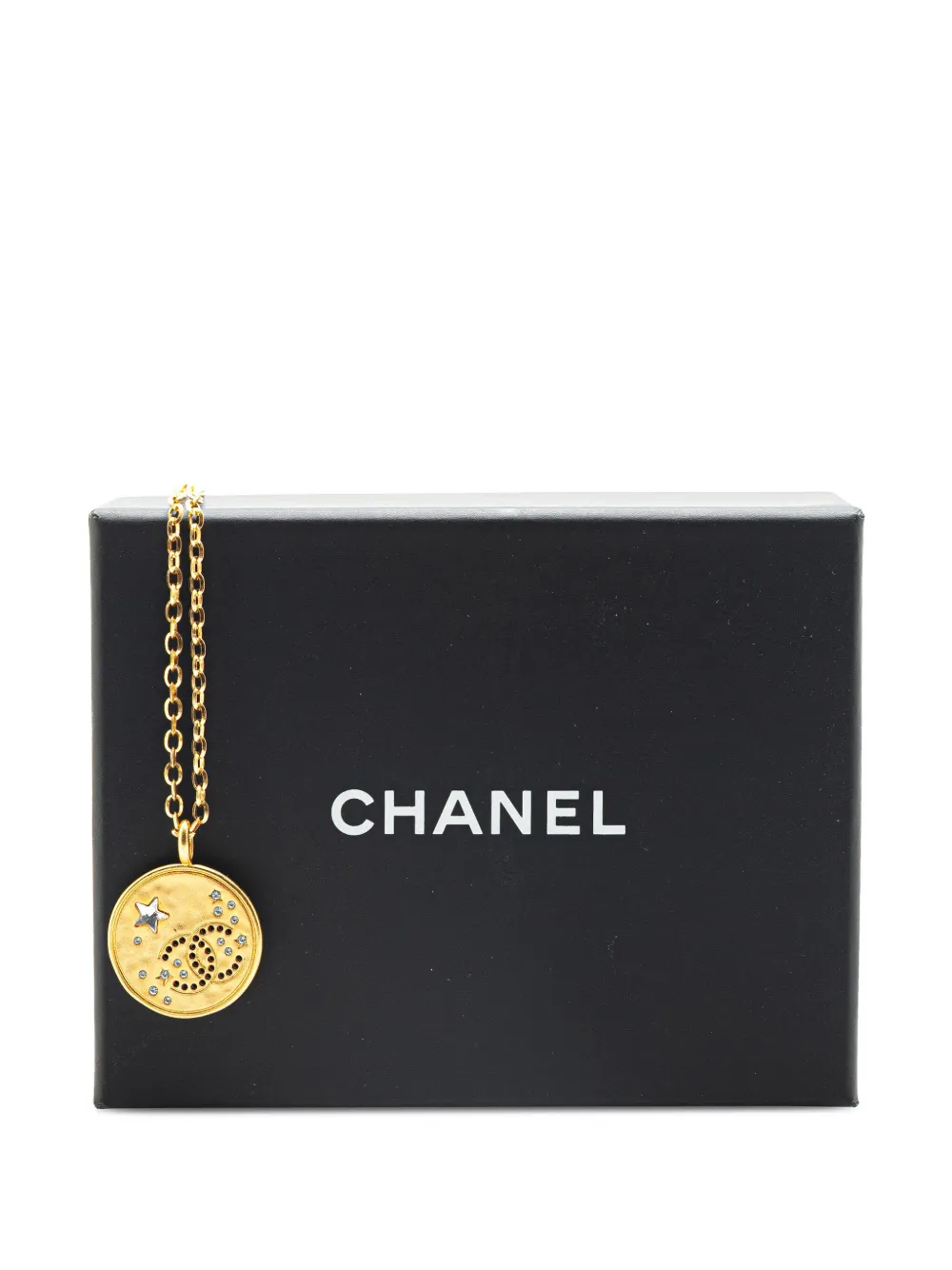 Pre-owned Chanel 2024 Gold Plated Cc Star Rhinestone Pendant Necklace Costume Necklace In 金色