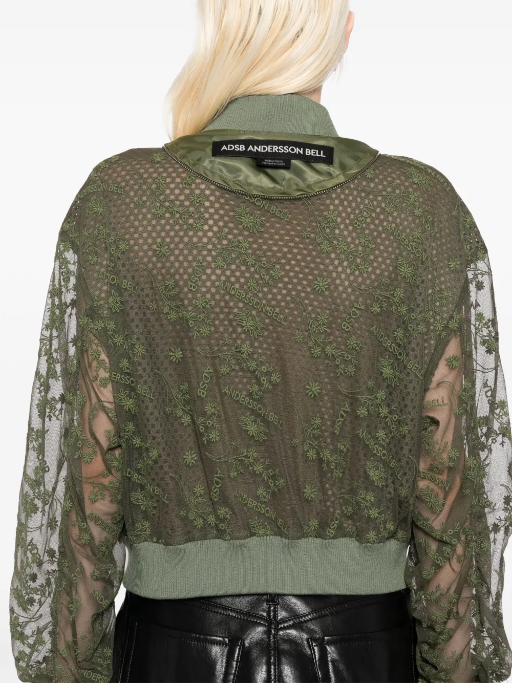 Andersson Bell Khaki Layered Logo Lace Short Bomber Jacket In 绿色