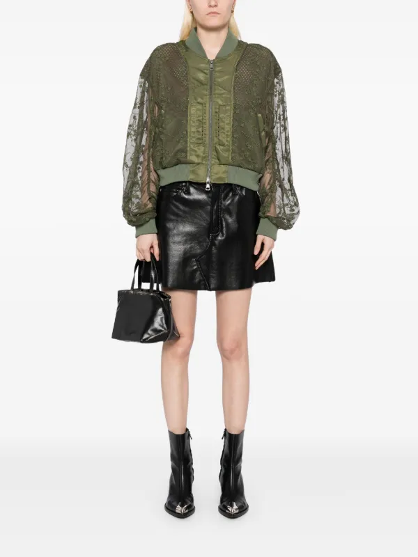 【ANDERSSON BELL】 DOUBLE LAYERED LOGO LACE SHORT BOMBER BK Black Layered Logo Lace Short Bomber Jacket by Andersson