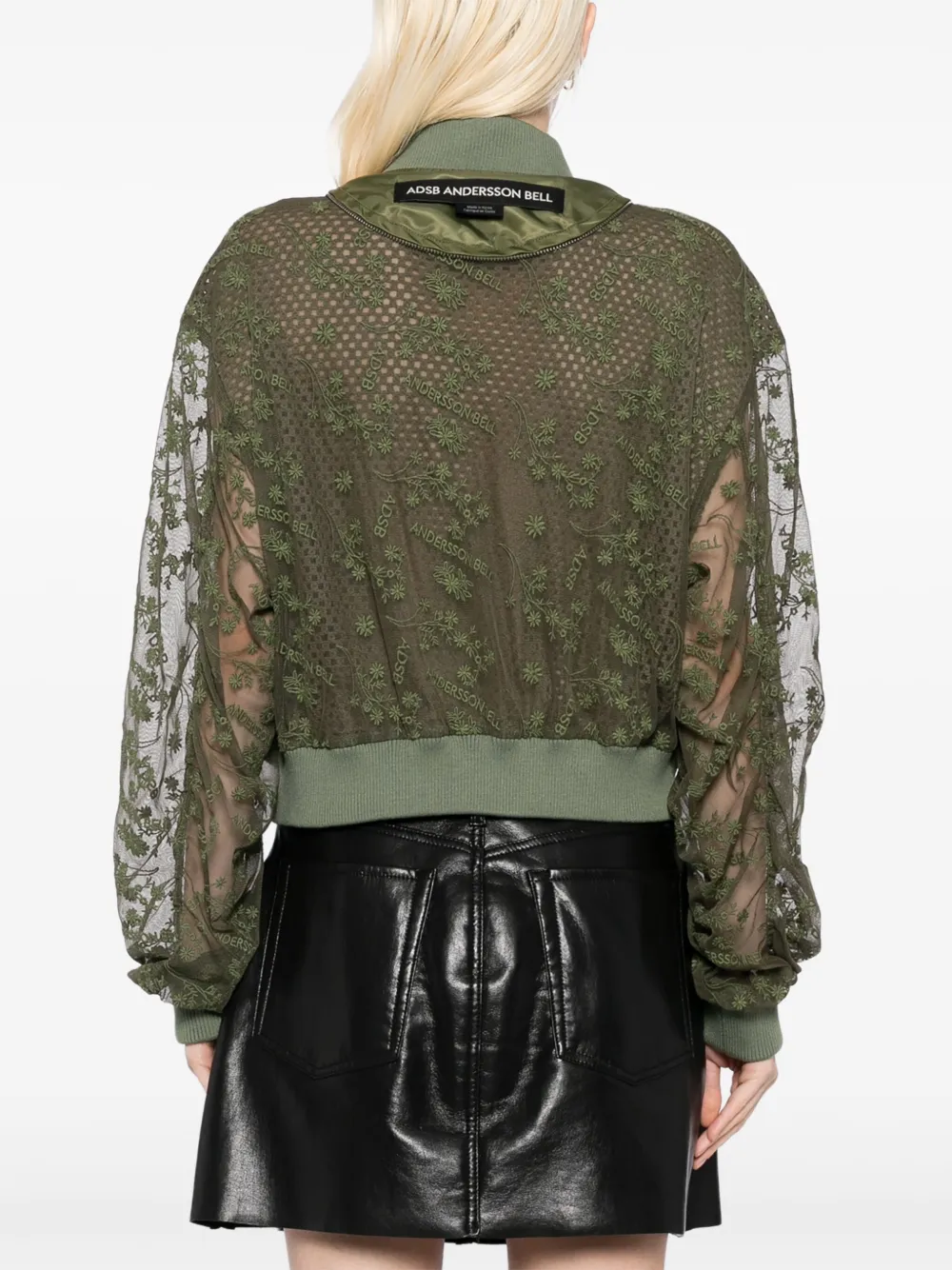 Andersson Bell Khaki Layered Logo Lace Short Bomber Jacket In 绿色